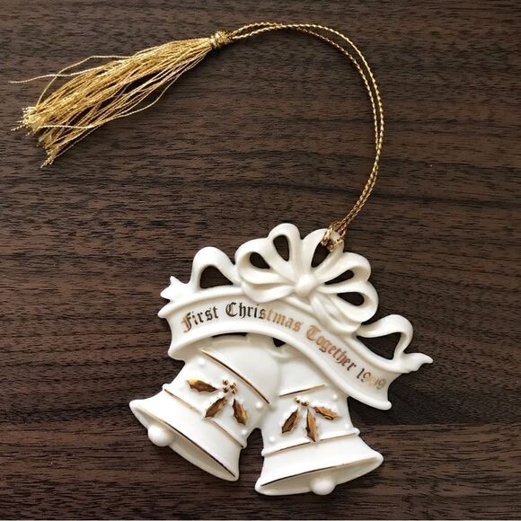Vintage Lenox Porcelain First Christmas Together 1999 Bells Tree Ornament - Picture 1 of 10